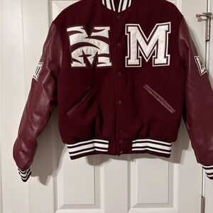 Men's Maroon Varsity Jacket with White Accents